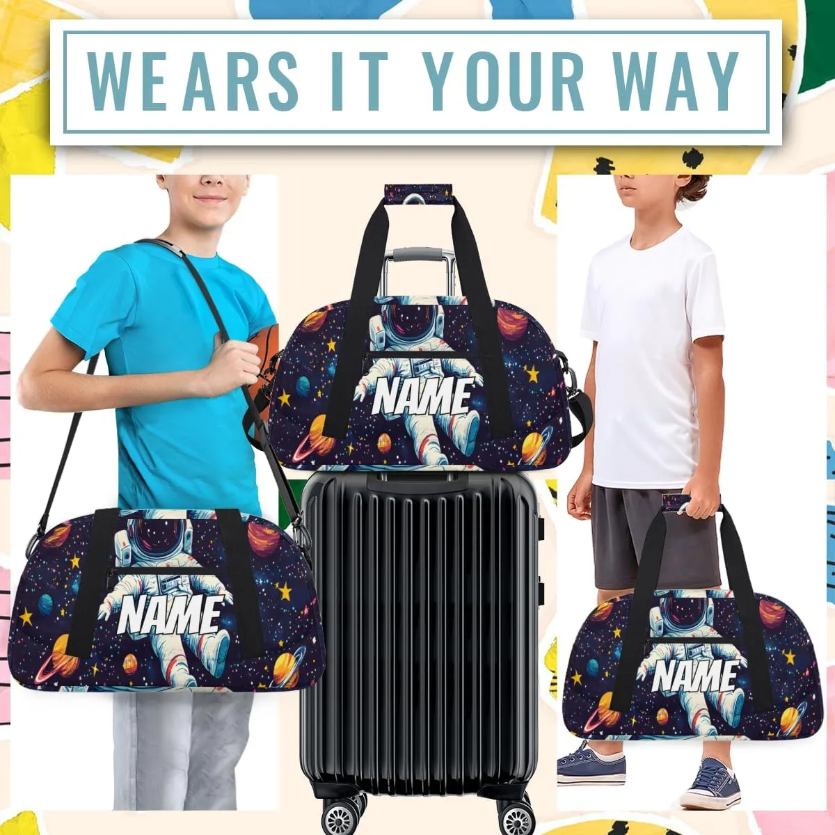 Personalized Custom Gym Bag for Women Men Carry on Astronaut Travel Duffel Tote Funny Trippy Space Overnight Workout Weekender Bag
