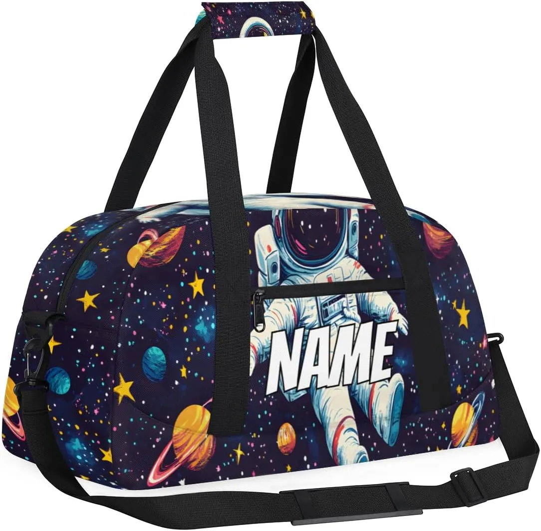 Personalized Custom Gym Bag for Women Men Carry on Astronaut Travel Duffel Tote Funny Trippy Space Overnight Workout Weekender Bag