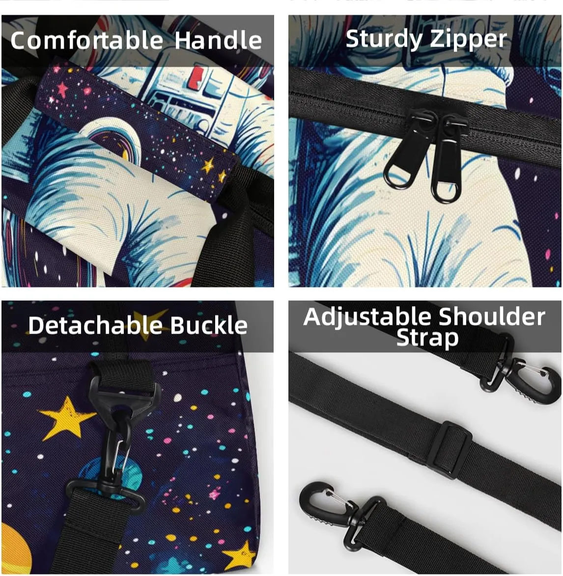 Personalized Custom Gym Bag for Women Men Carry on Astronaut Travel Duffel Tote Funny Trippy Space Overnight Workout Weekender Bag