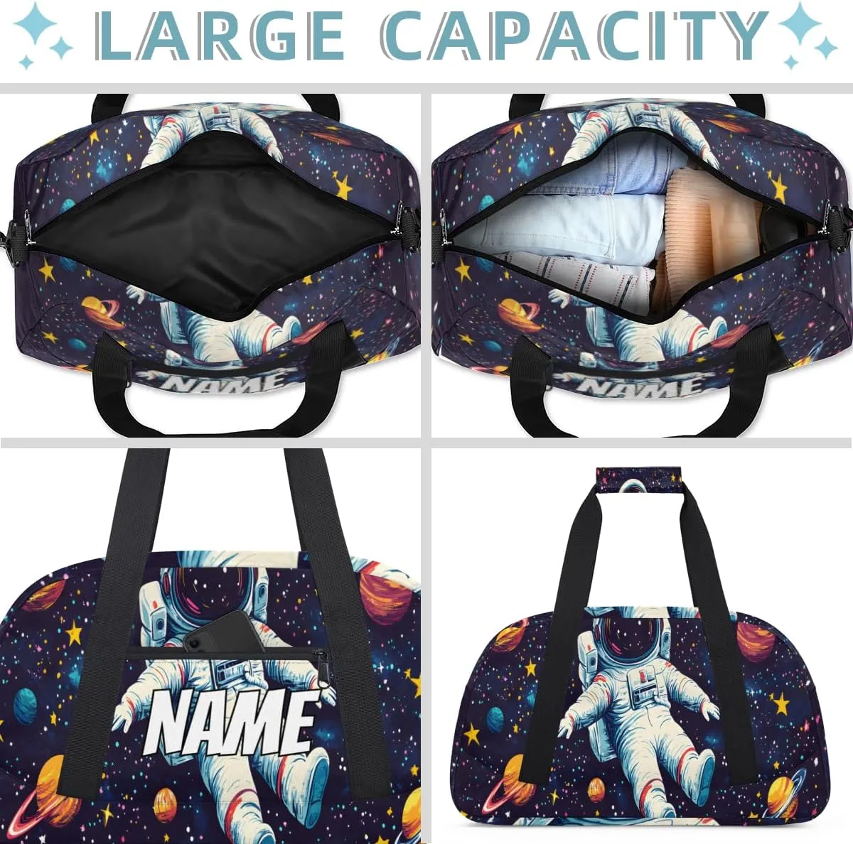 Personalized Custom Gym Bag for Women Men Carry on Astronaut Travel Duffel Tote Funny Trippy Space Overnight Workout Weekender Bag