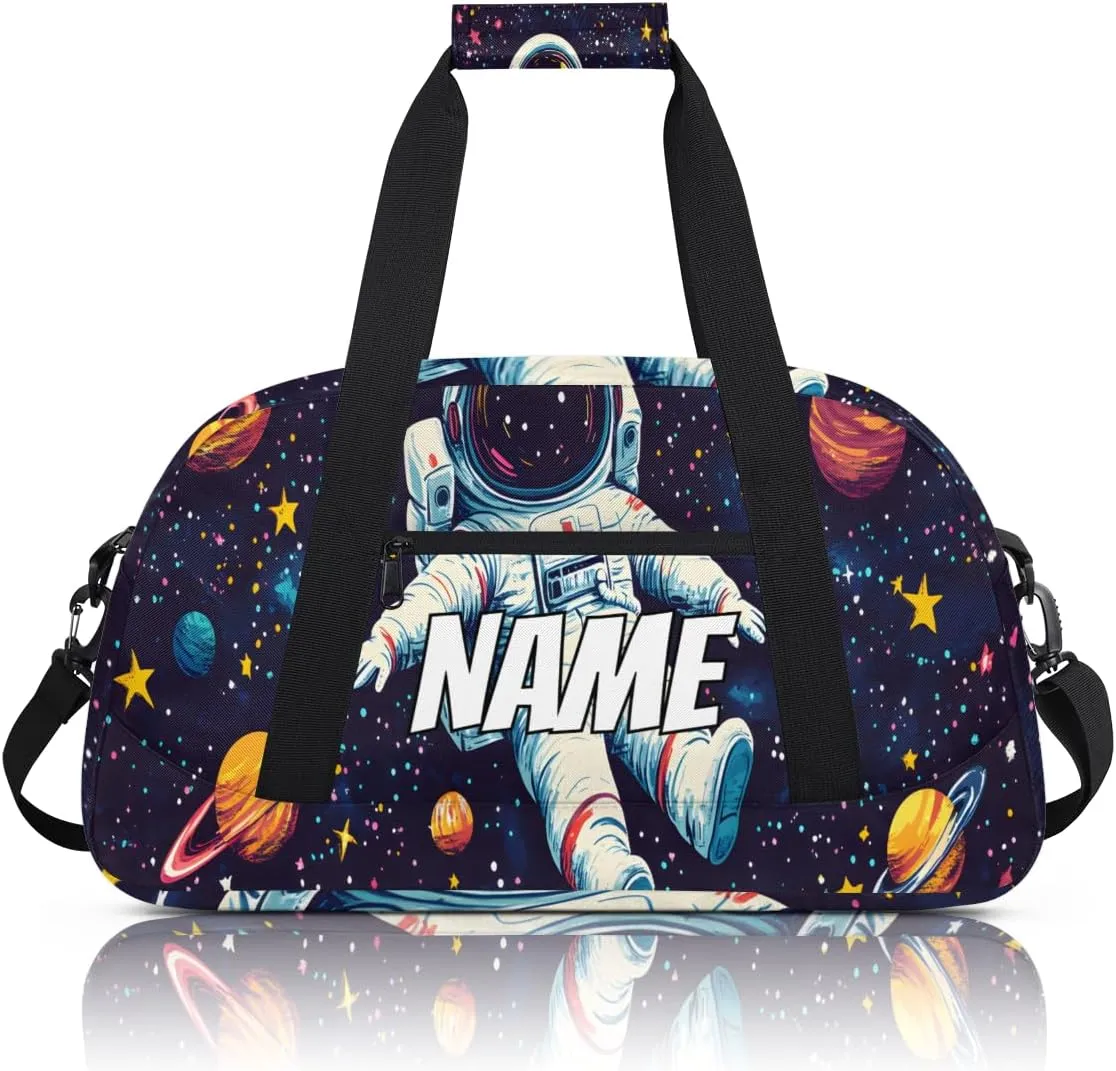 Personalized Custom Gym Bag for Women Men Carry on Astronaut Travel Duffel Tote Funny Trippy Space Overnight Workout Weekender Bag