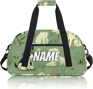 Personalized Custom Gym Bag for Women Men Carry on Puppy Dog Travel Duffel Tote Green Grassland Overnight Workout Weekender Bag