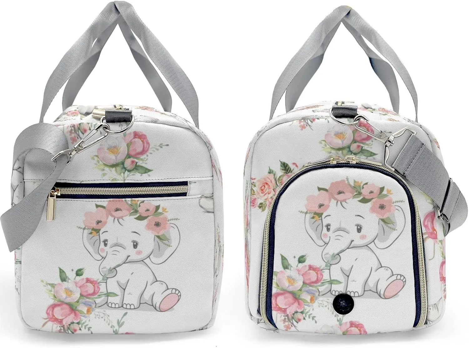 Personalized Cute Baby Elephant Pink Floral Custom Multi-functional Travel Bag, Unisex Portable Duffel Bag, Short Distance Travel Assistant