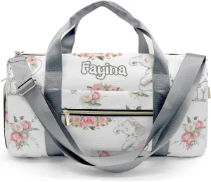 Personalized Cute Baby Elephant Pink Floral Custom Multi-functional Travel Bag, Unisex Portable Duffel Bag, Short Distance Travel Assistant