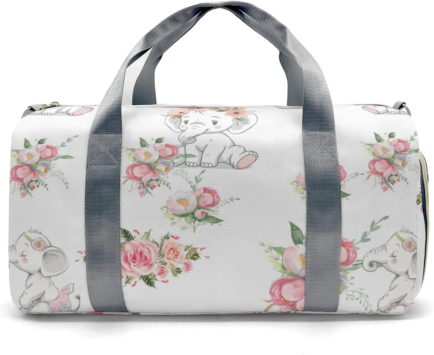 Personalized Cute Baby Elephant Pink Floral Custom Multi-functional Travel Bag, Unisex Portable Duffel Bag, Short Distance Travel Assistant
