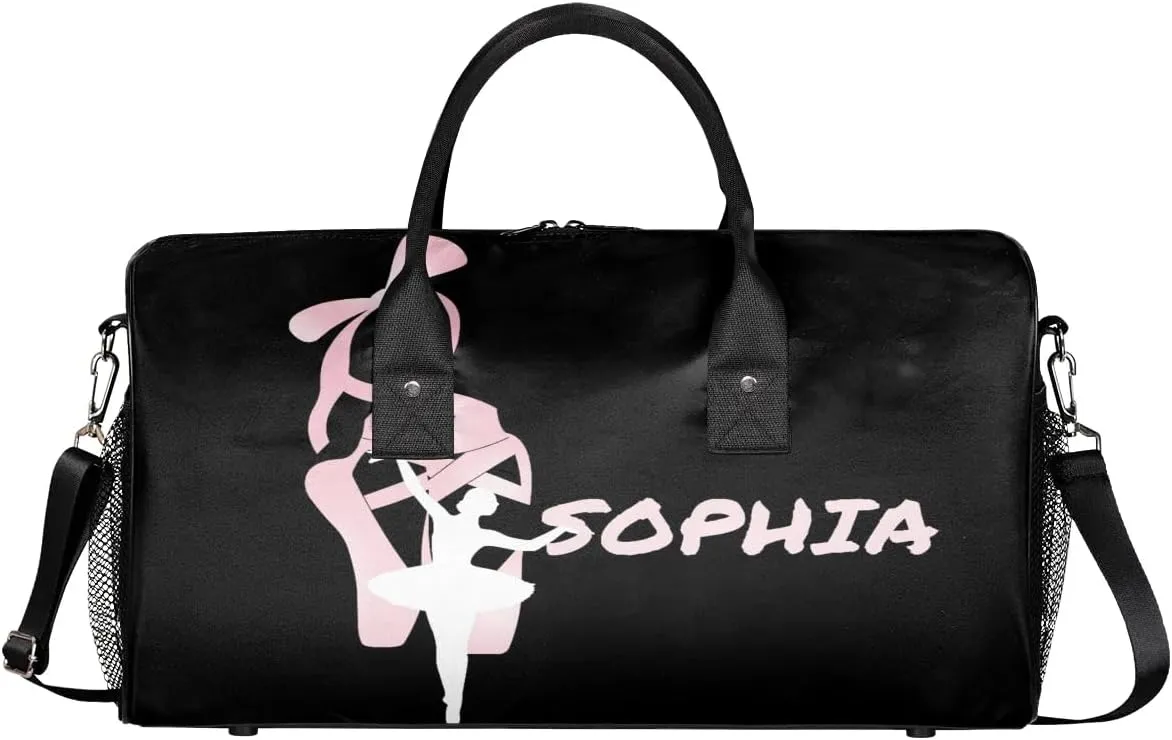 Personalized Dance Bag Travel Duffle Bag Custom Name Sport Gym Bag Carry On Weekender Bag Sleepover Athletic Bag for Women, Pinks Black Background