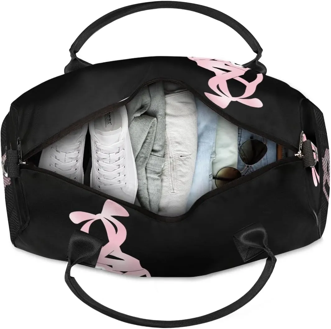 Personalized Dance Bag Travel Duffle Bag Custom Name Sport Gym Bag Carry On Weekender Bag Sleepover Athletic Bag for Women, Pinks Black Background