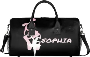 Personalized Dance Bag Travel Duffle Bag Custom Name Sport Gym Bag Carry On Weekender Bag Sleepover Athletic Bag for Women, Pinks Black Background