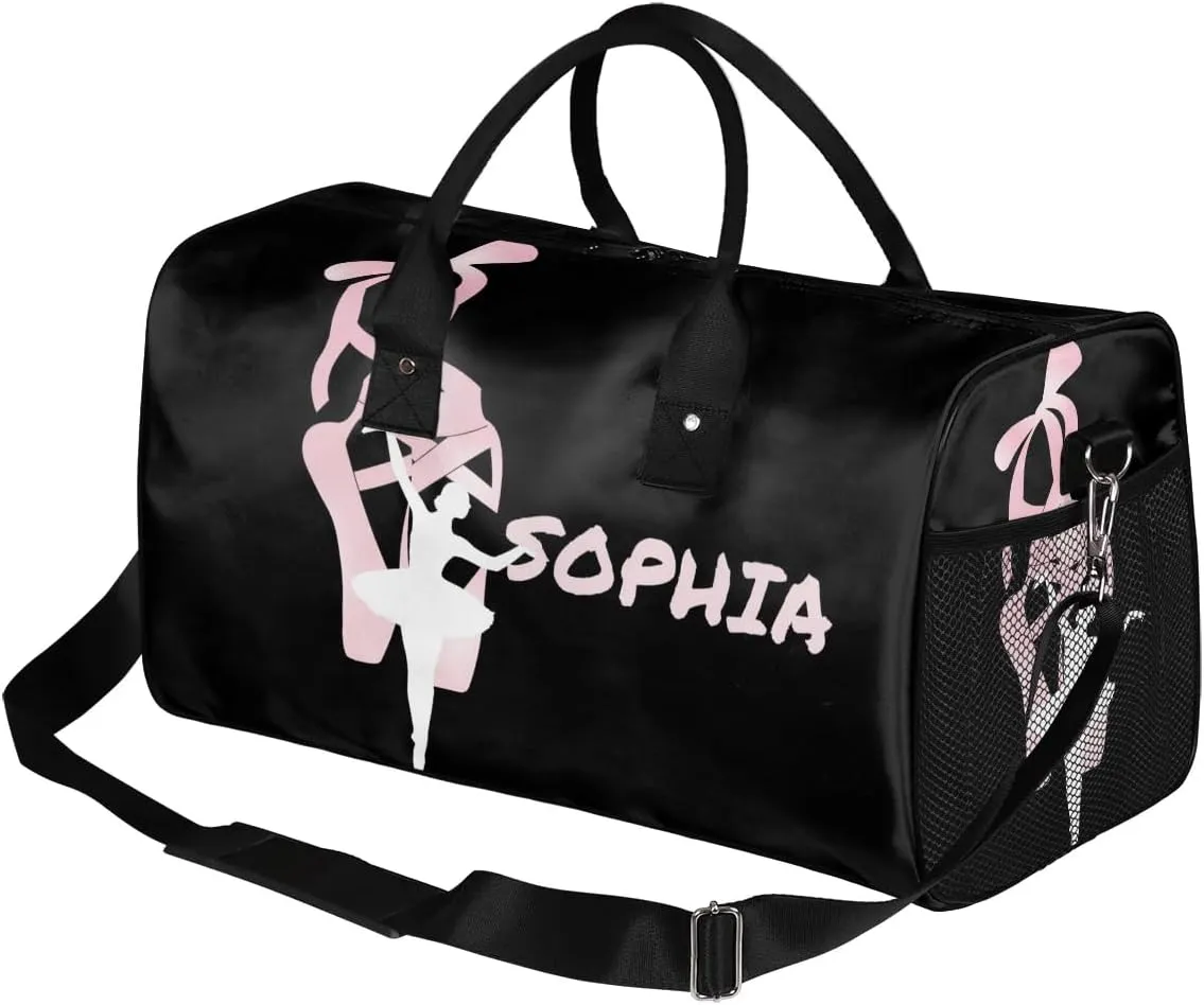 Personalized Dance Bag Travel Duffle Bag Custom Name Sport Gym Bag Carry On Weekender Bag Sleepover Athletic Bag for Women, Pinks Black Background