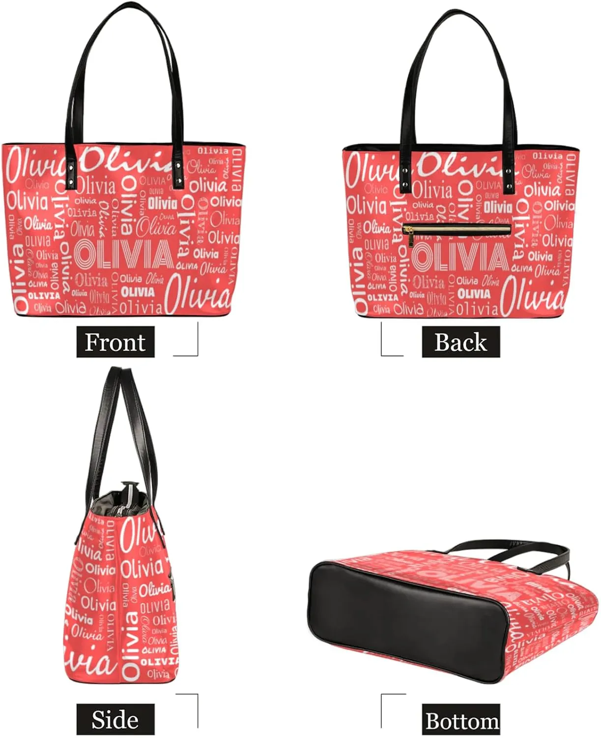 Personalized PU Leather Handbags for Women, Fashion Casual Shoulder Tote Bag Shopper Handbag Customized Gifts