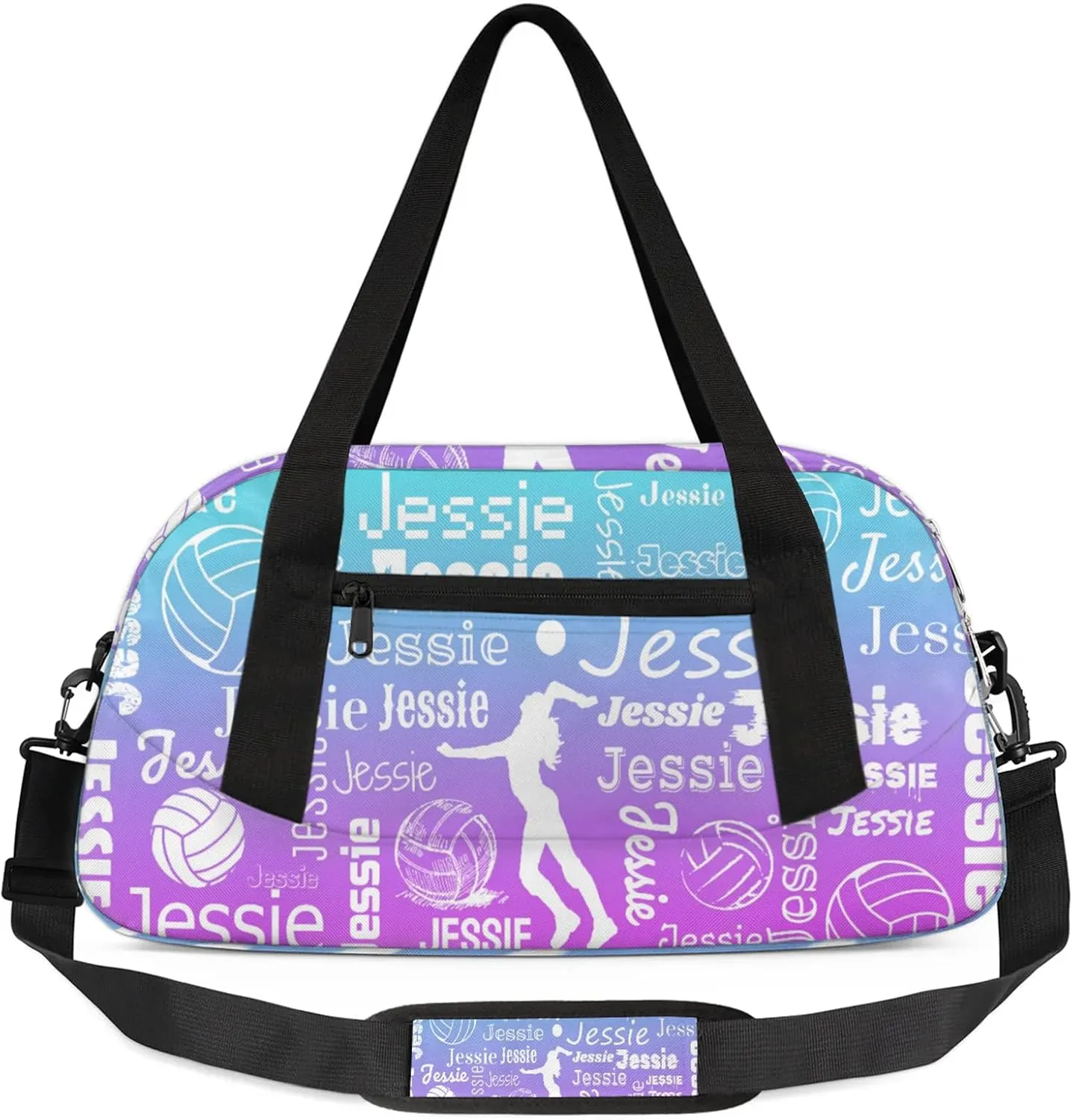 Personalized Volleyball Sport Duffel Bag Custom Sports Bag Travel Overnight Shoulder Bags Customized Gifts for Women Men, Blue Purple