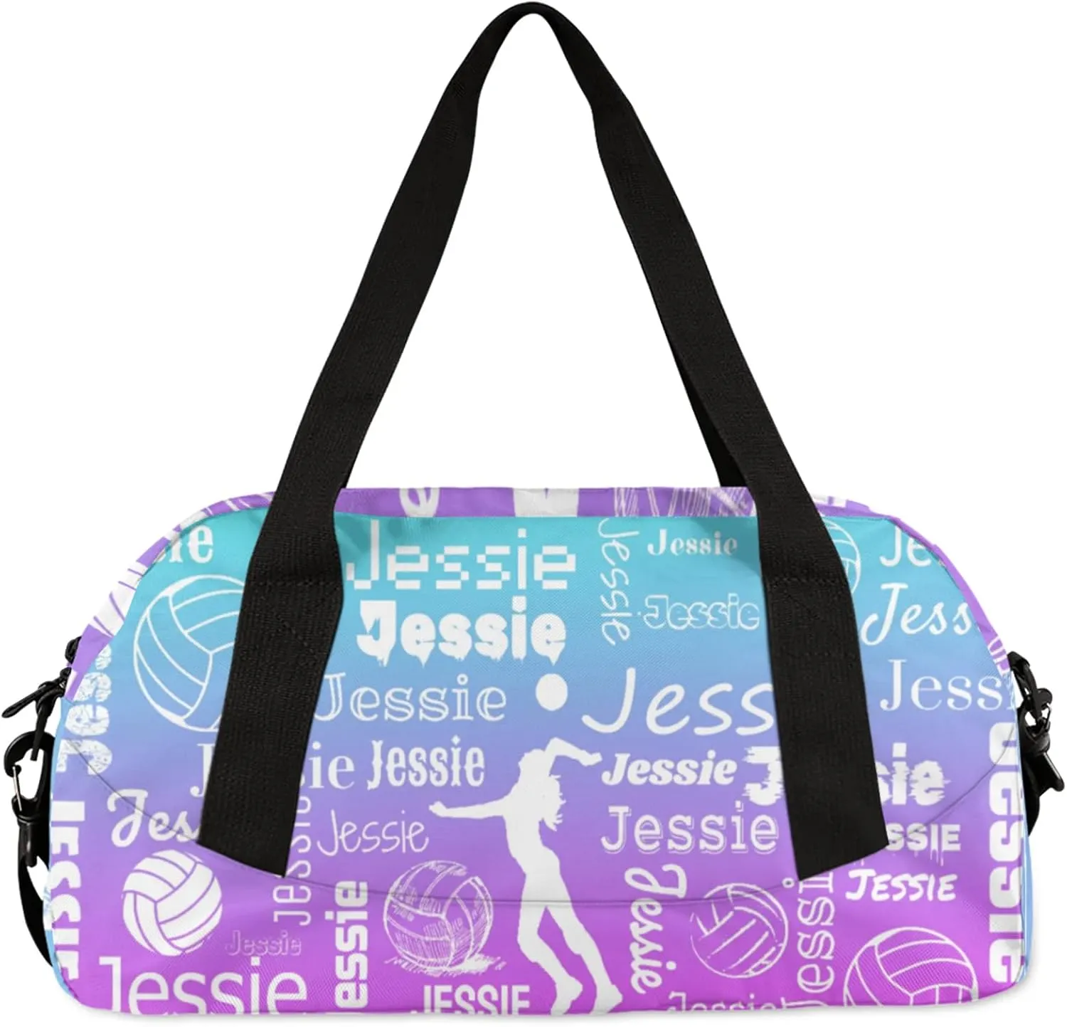 Personalized Volleyball Sport Duffel Bag Custom Sports Bag Travel Overnight Shoulder Bags Customized Gifts for Women Men, Blue Purple