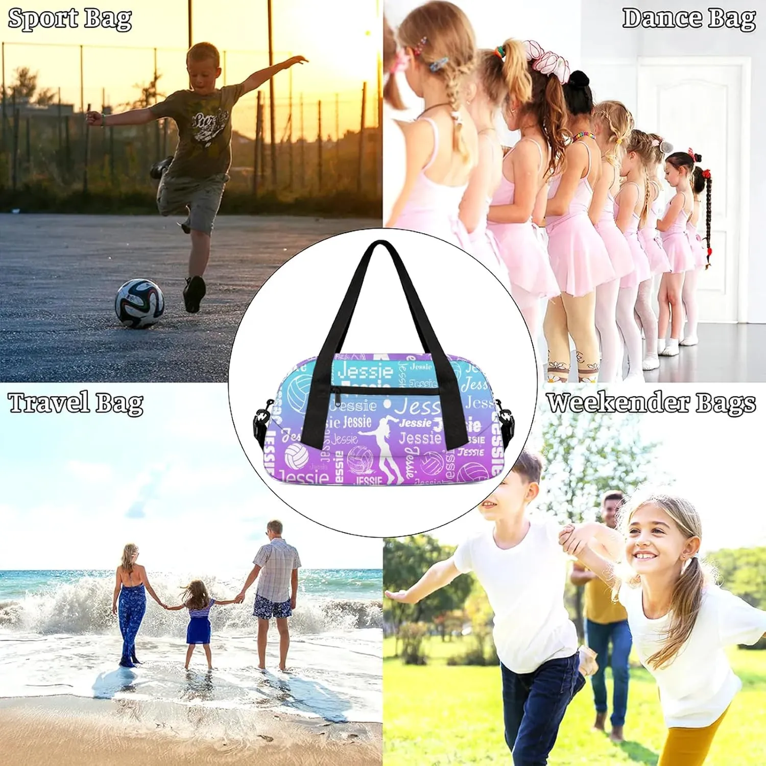 Personalized Volleyball Sport Duffel Bag Custom Sports Bag Travel Overnight Shoulder Bags Customized Gifts for Women Men, Blue Purple