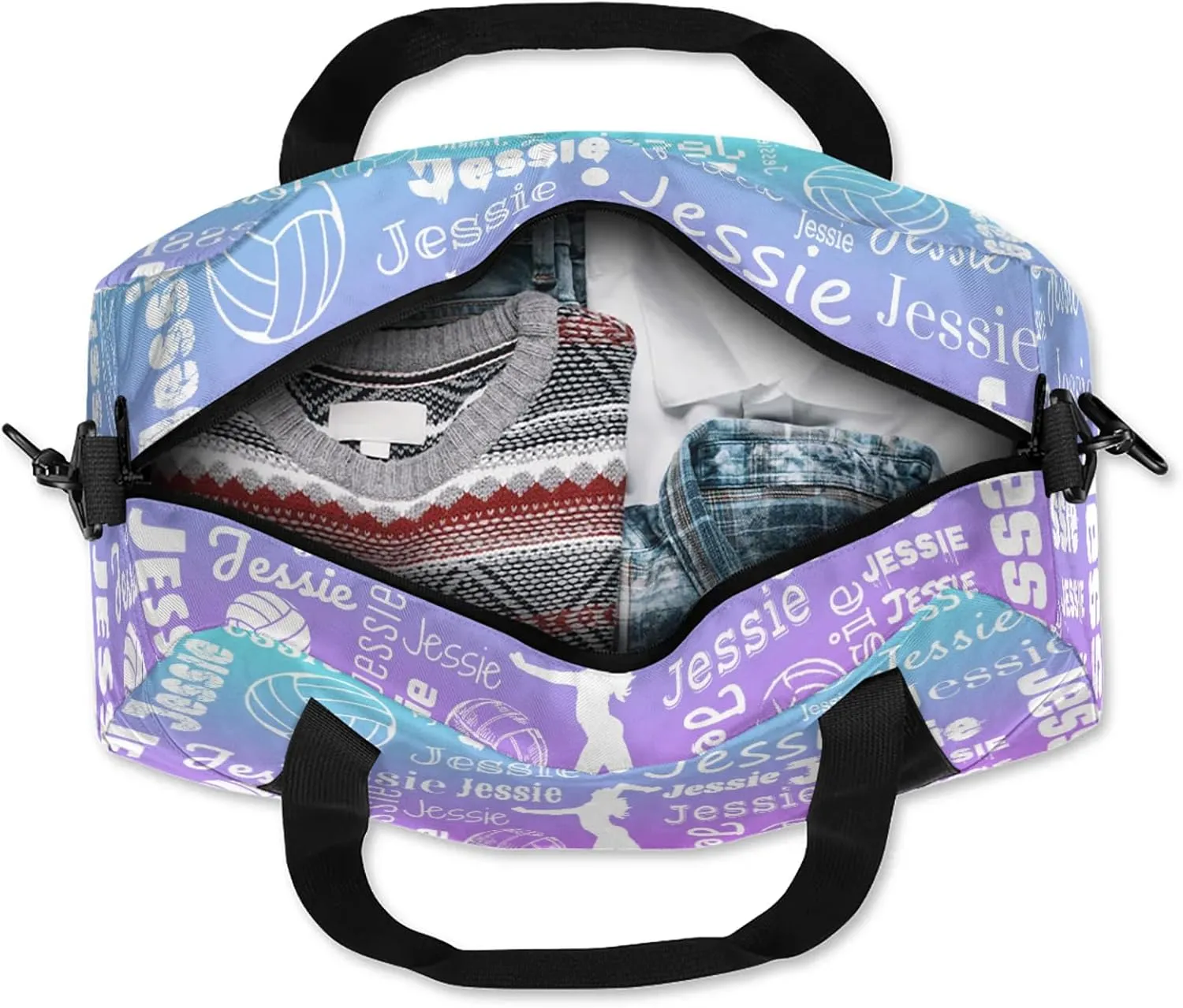 Personalized Volleyball Sport Duffel Bag Custom Sports Bag Travel Overnight Shoulder Bags Customized Gifts for Women Men, Blue Purple