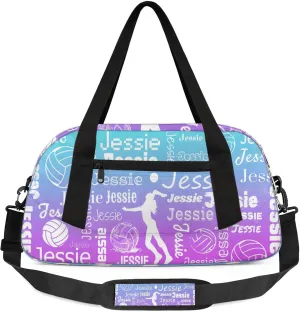 Personalized Volleyball Sport Duffel Bag Custom Sports Bag Travel Overnight Shoulder Bags Customized Gifts for Women Men, Blue Purple