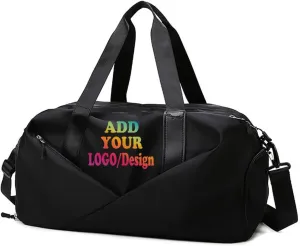 Personalized Waterproof Gym Team Sports Bag Custom Travel Duffle Bag With Logo/Name/Photo (Black)