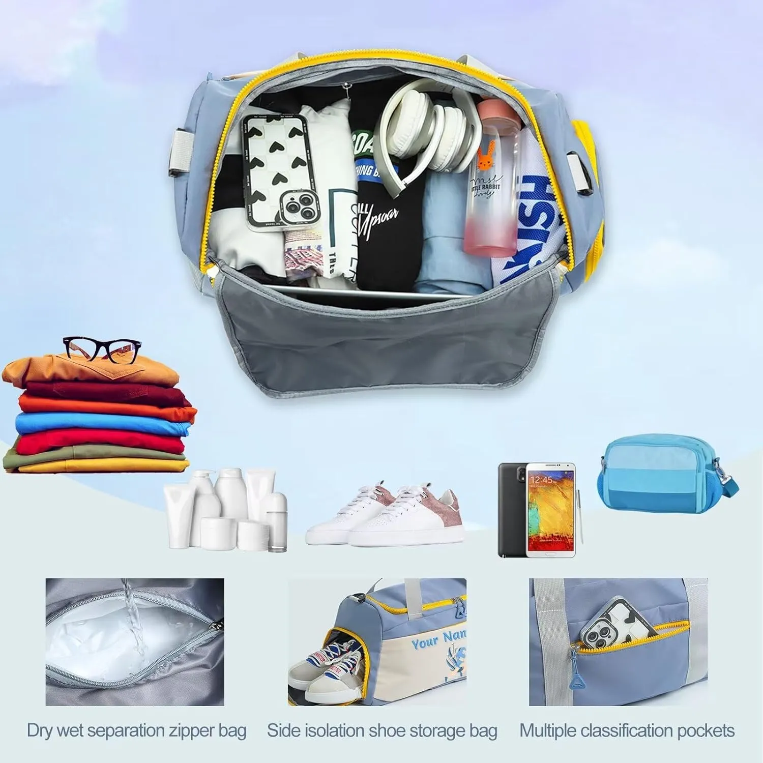 Personalized Yoga/Dance Bag for Women,Personalized Travel Duffle Bag with Name,with Shoe Compartment and Pocket for Dry and Wet Clothes,Dual Purpose Tote/Bag,Weekend Travel Bag