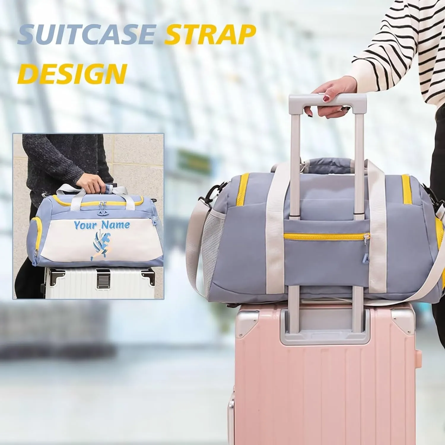 Personalized Yoga/Dance Bag for Women,Personalized Travel Duffle Bag with Name,with Shoe Compartment and Pocket for Dry and Wet Clothes,Dual Purpose Tote/Bag,Weekend Travel Bag