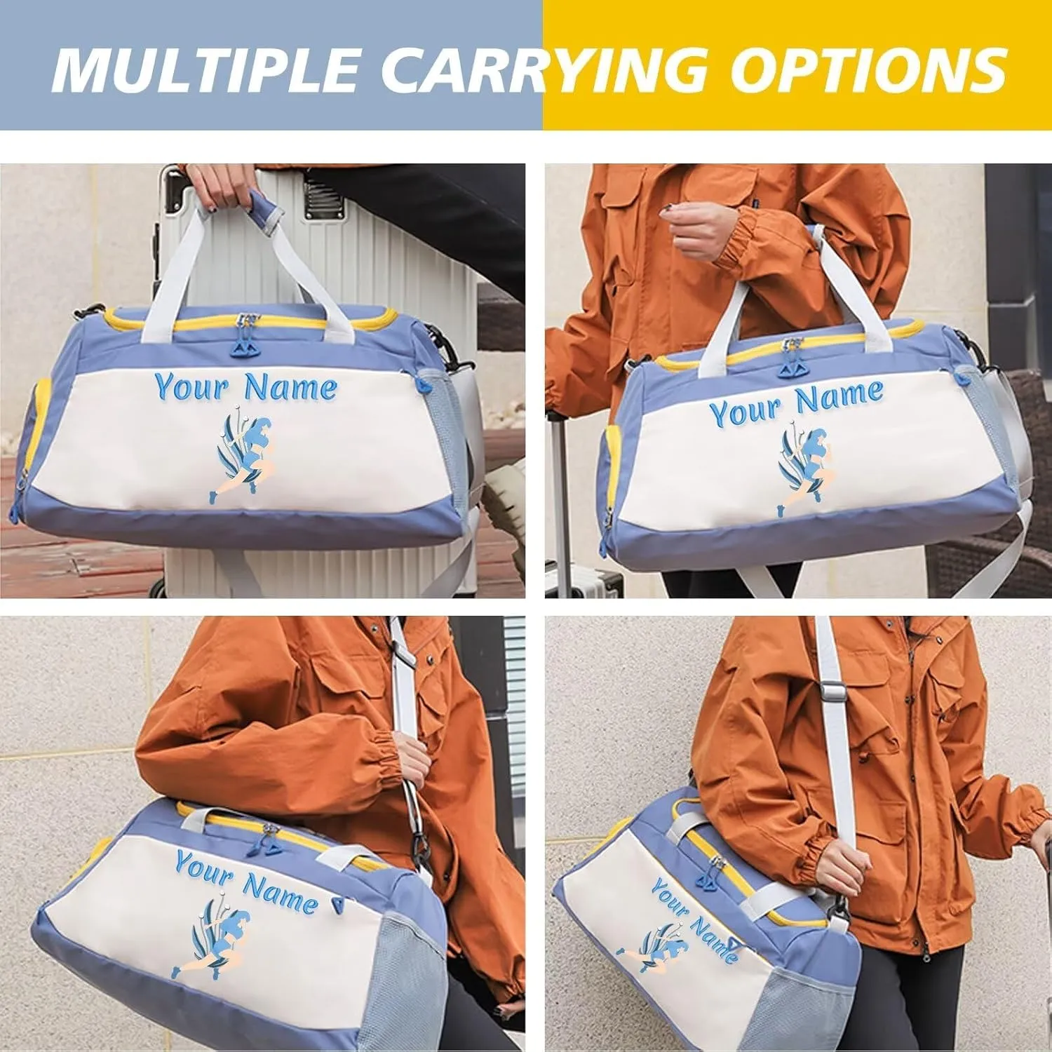 Personalized Yoga/Dance Bag for Women,Personalized Travel Duffle Bag with Name,with Shoe Compartment and Pocket for Dry and Wet Clothes,Dual Purpose Tote/Bag,Weekend Travel Bag