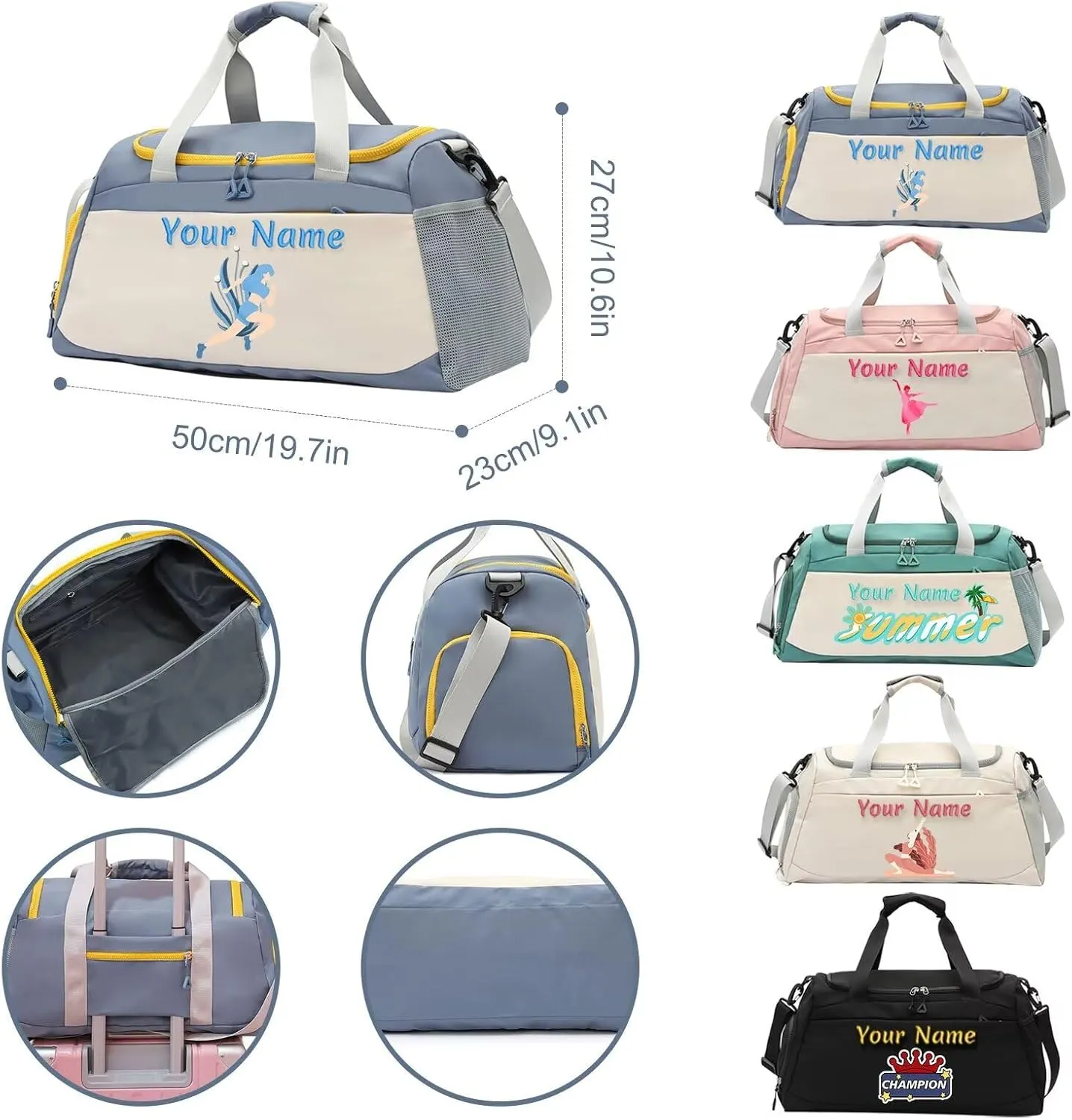 Personalized Yoga/Dance Bag for Women,Personalized Travel Duffle Bag with Name,with Shoe Compartment and Pocket for Dry and Wet Clothes,Dual Purpose Tote/Bag,Weekend Travel Bag