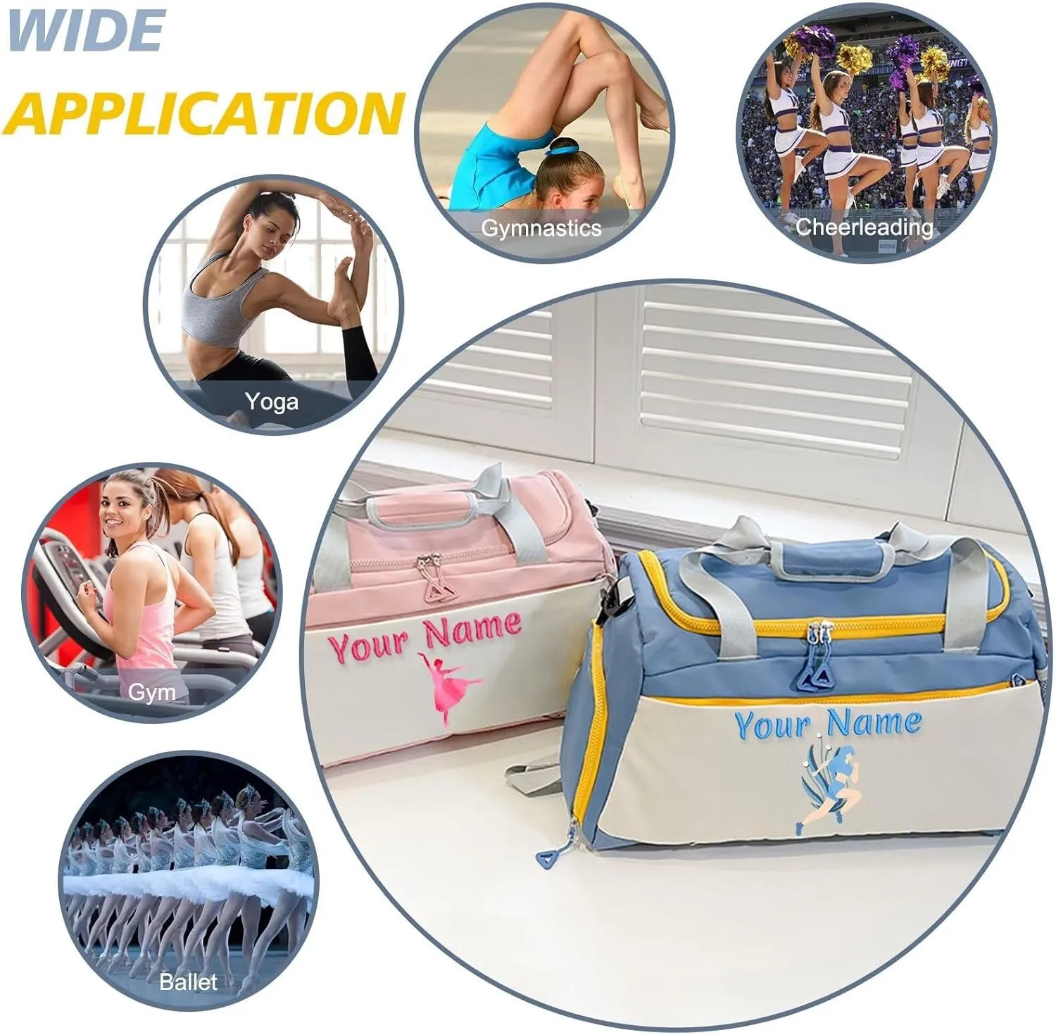 Personalized Yoga/Dance Bag for Women,Personalized Travel Duffle Bag with Name,with Shoe Compartment and Pocket for Dry and Wet Clothes,Dual Purpose Tote/Bag,Weekend Travel Bag