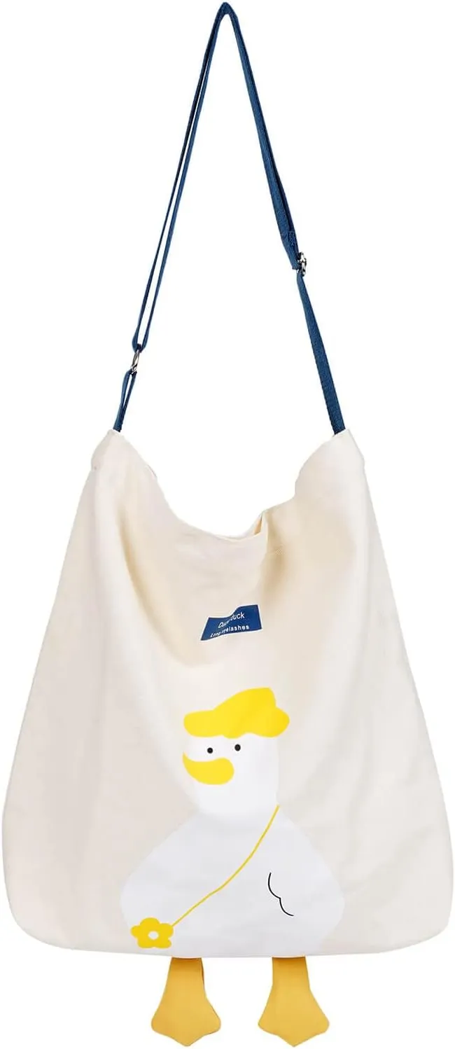 Phaoullzon Cute Canvas Tote Bag - Funny Duck & Goose Hobo Shoulder Crossbody Bag
