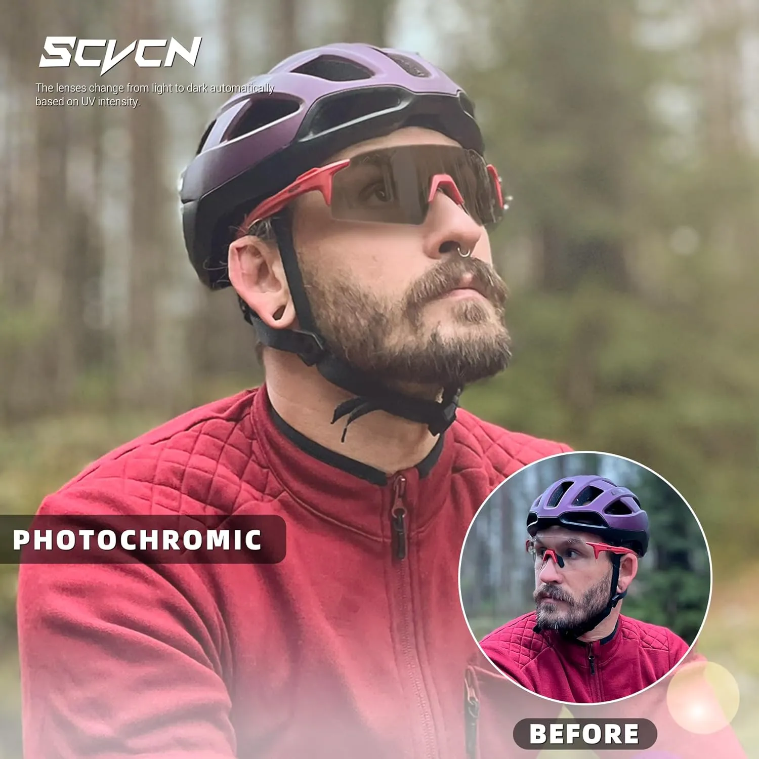 Photochromic Cycling Glasses UV400 Protection for Women Men Cycling Glasses TR90 Frame MTB Running Bike DZ-S9A2