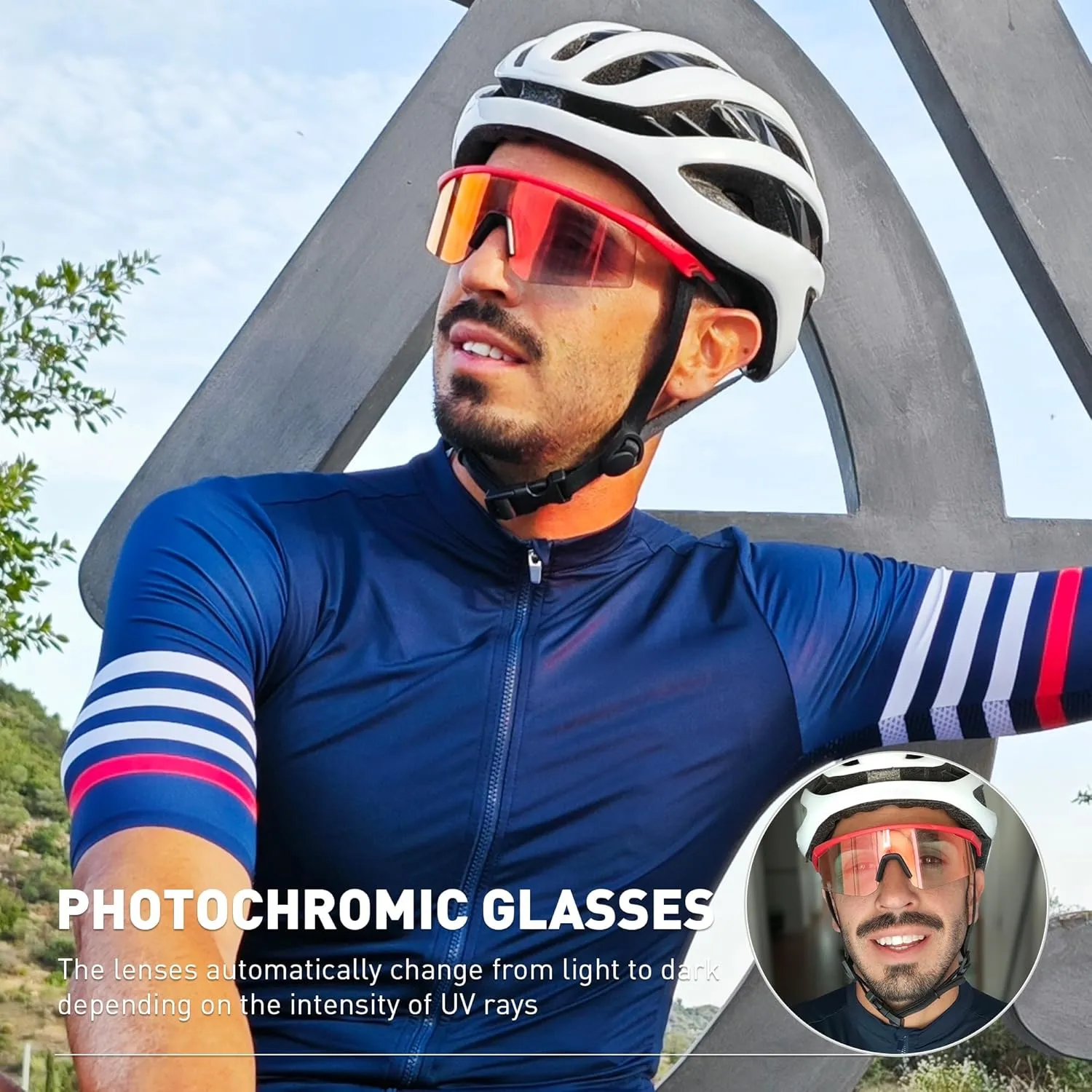 Photochromic Cycling Glasses, UV400 Protection, TR90 Frame, Men Women Clear Sports Sunglasses for Cycling S120