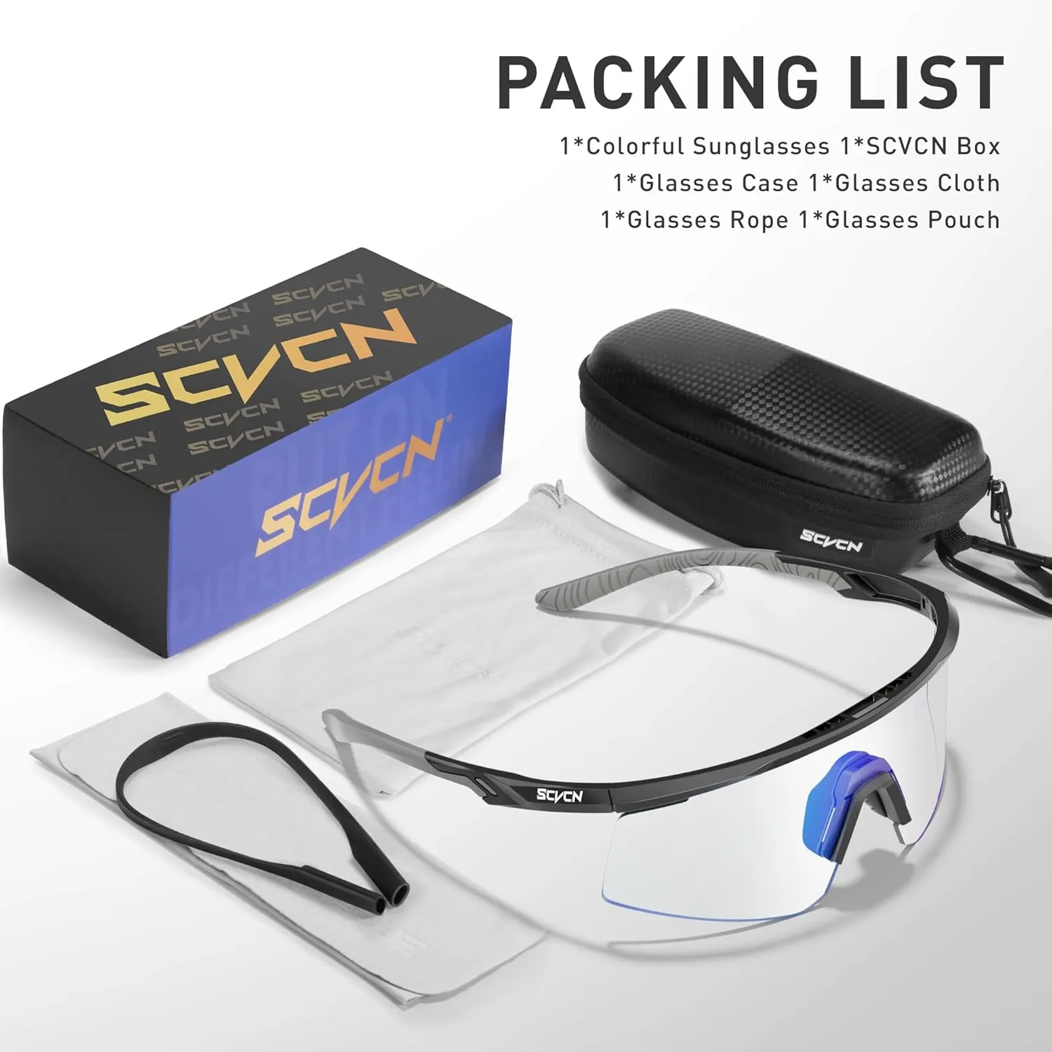 Photochromic Cycling Glasses, UV400 Protection, TR90 Frame, Men Women Clear Sports Sunglasses for Cycling S120