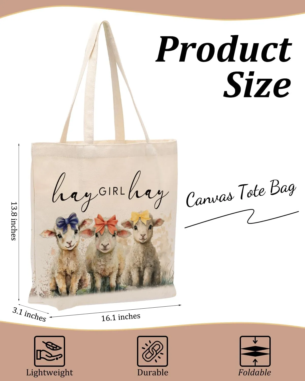 Pig Sheep Horse Gifts for Girls Grocery Shopping Canvas Tote Bag for Animal Lovers Women Friendship Christmas Birthday