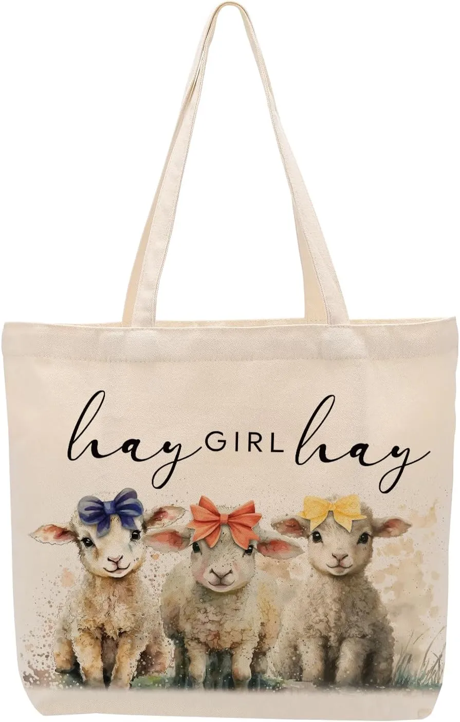 Pig Sheep Horse Gifts for Girls Grocery Shopping Canvas Tote Bag for Animal Lovers Women Friendship Christmas Birthday