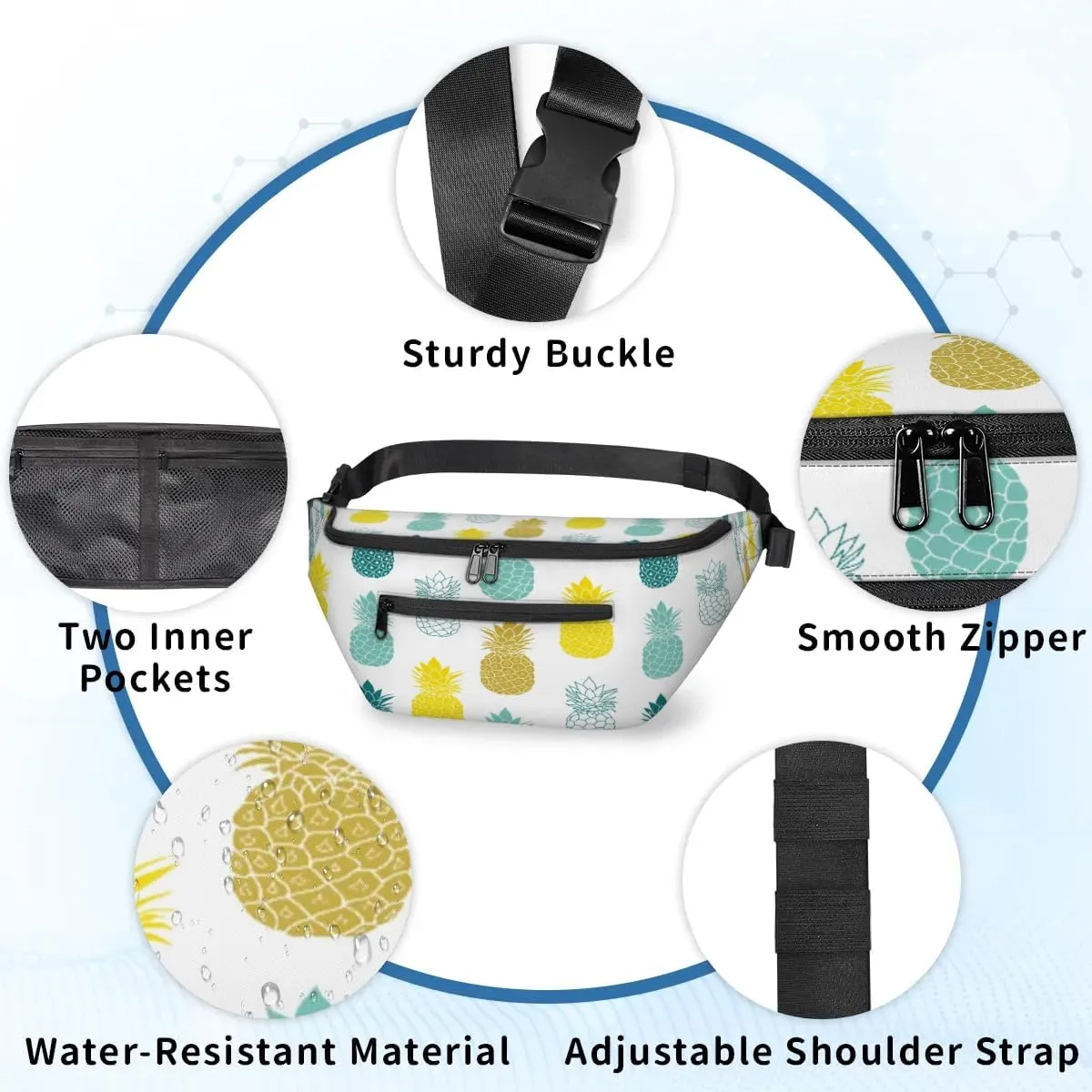 Pineapples Crossbody Sling Bag for Women Men Crossbody Backpack with 4 Zipper Pockets Fanny Pack Shoulder Casual Daypack for Travel Running Hiking Cycling