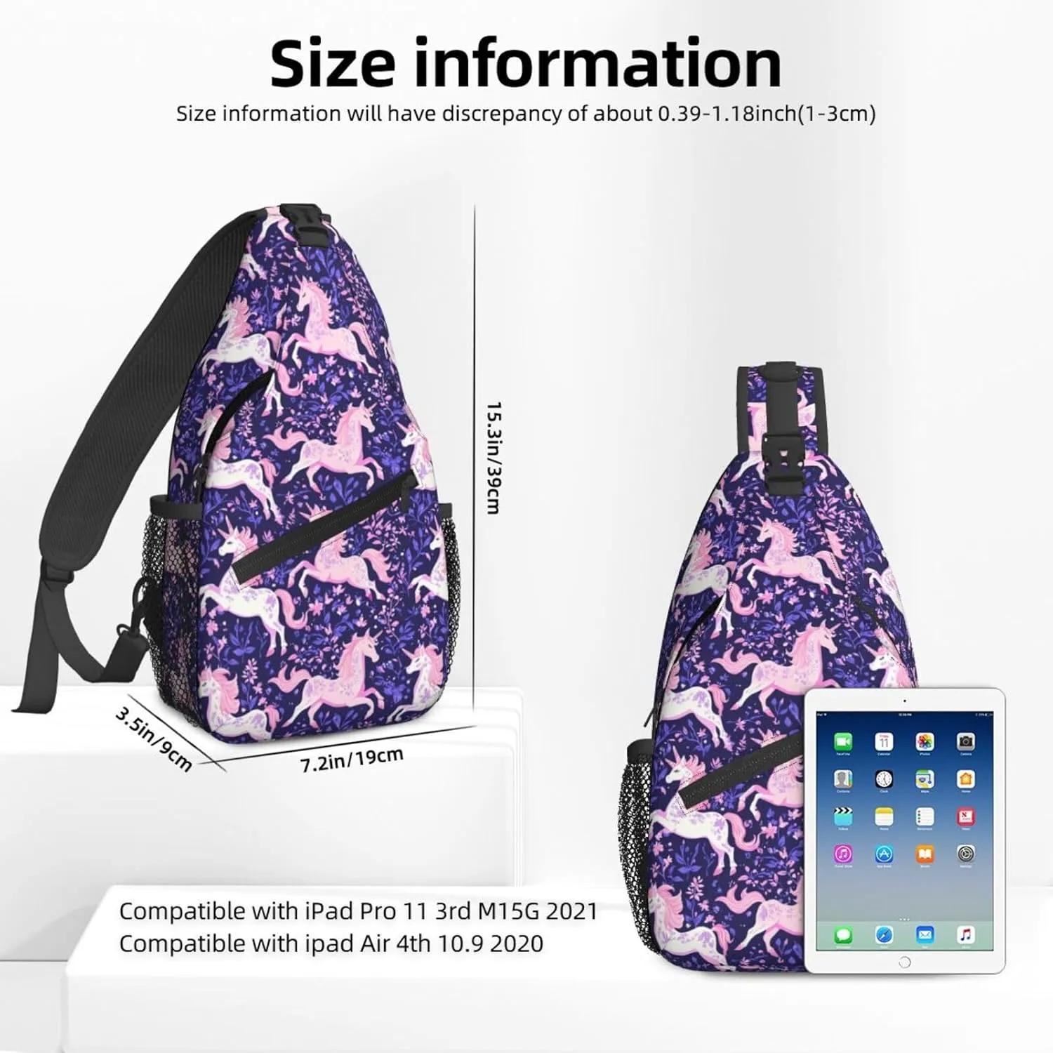 Pink Unicorn, Purple Leaves Sling Bag For Women Crossbody Shoulder Bag Casual Daypack Backpacks Men Chest Bag Gym Cycling Travel Hiking