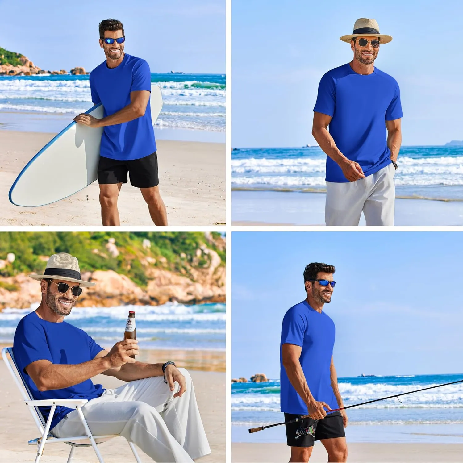 PINSPARK 5 Pack Gym Workout Shirts for Men Short Sleeve Moisture Wicking Athletic Tshirts Multipack Plain Crewneck Tees Shirt