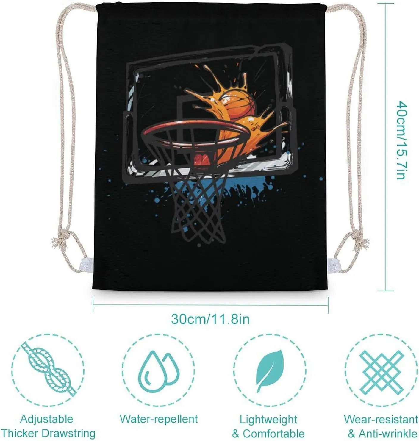 Player Basketball Slam Dunk Drawstring Backpack Lightweight Sports Gym Bag String Bag for Men Women 30x40cm