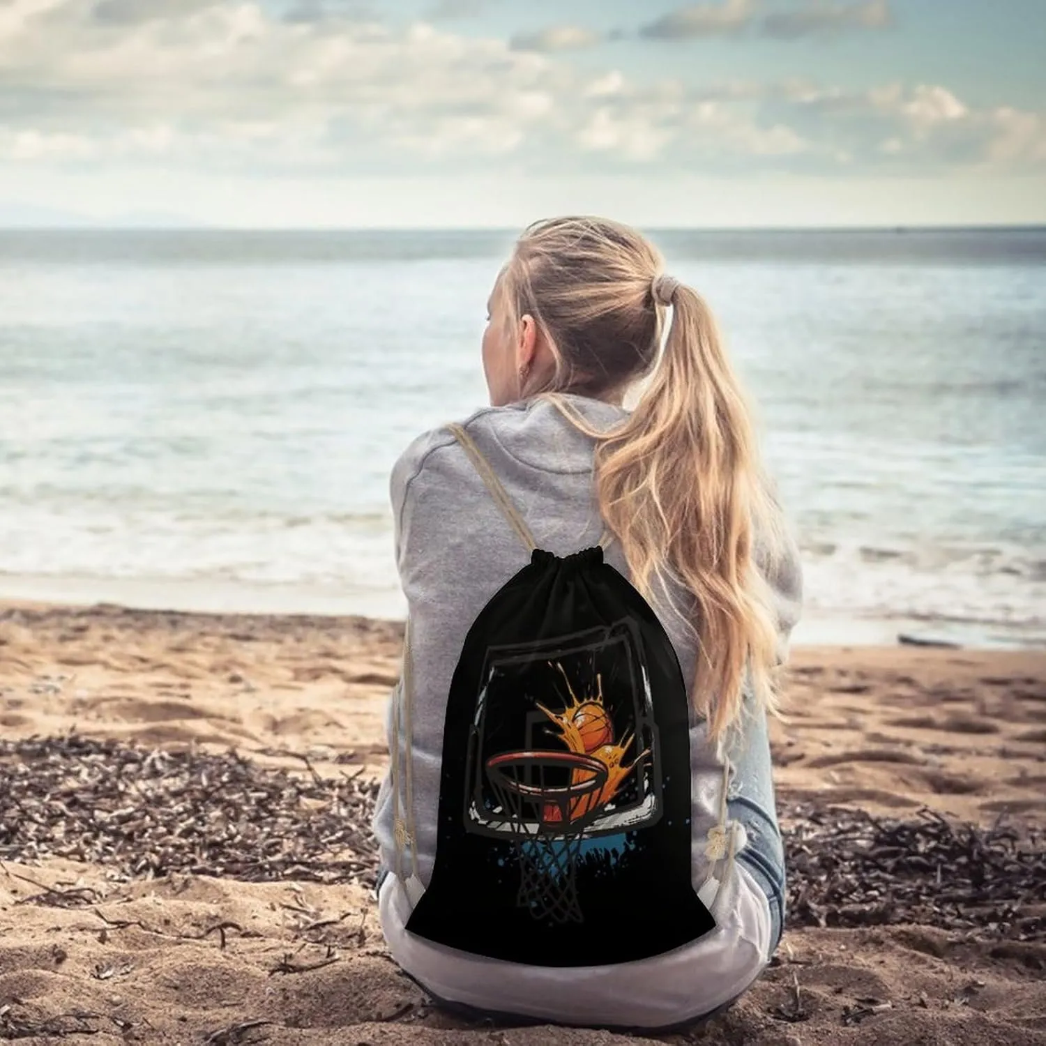 Player Basketball Slam Dunk Drawstring Backpack Lightweight Sports Gym Bag String Bag for Men Women 30x40cm