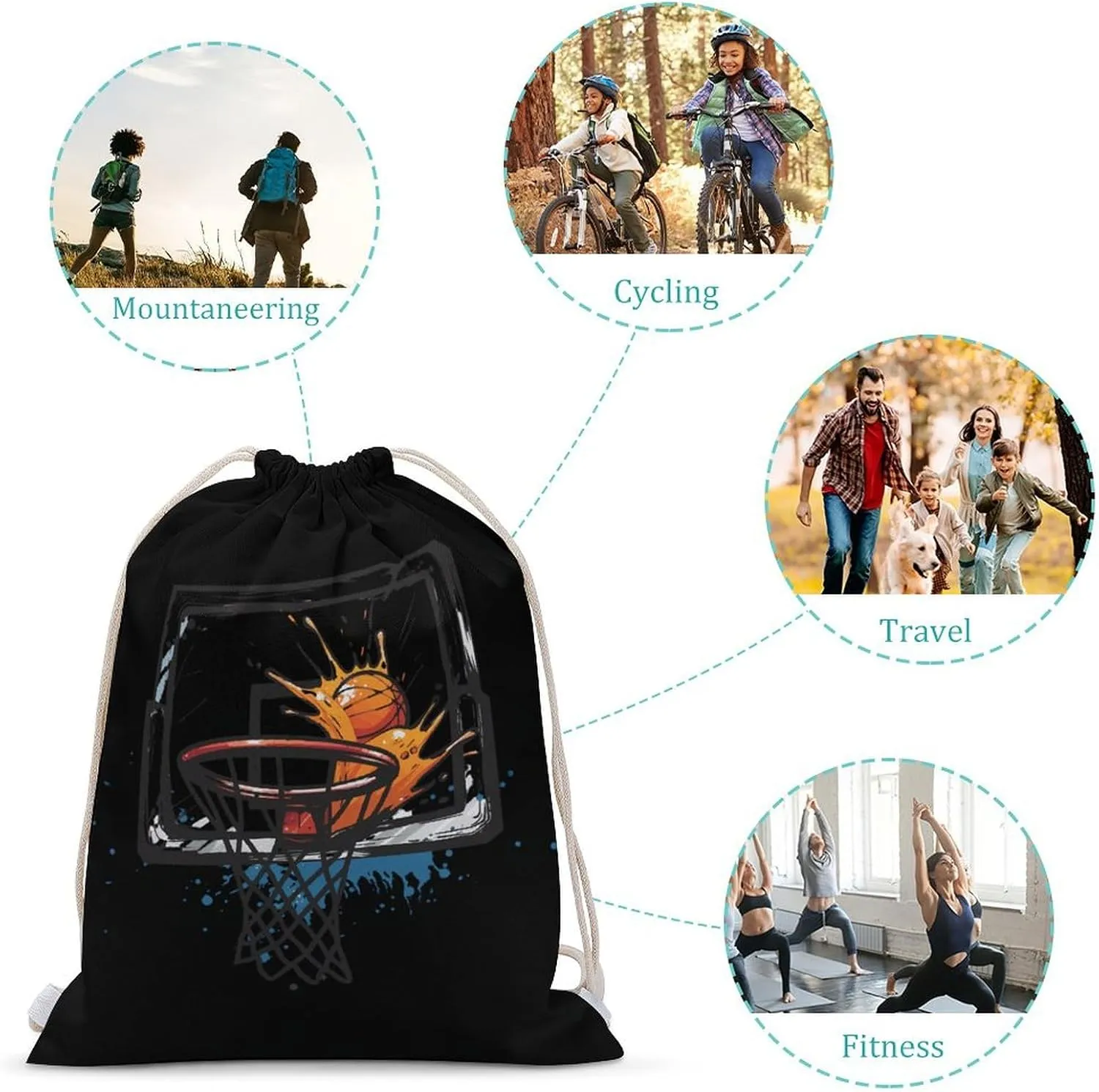 Player Basketball Slam Dunk Drawstring Backpack Lightweight Sports Gym Bag String Bag for Men Women 30x40cm