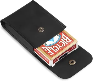 Playing Card Case, Leather Case for Board Games, Playing Card Holder, Card Deck Holder (Black)