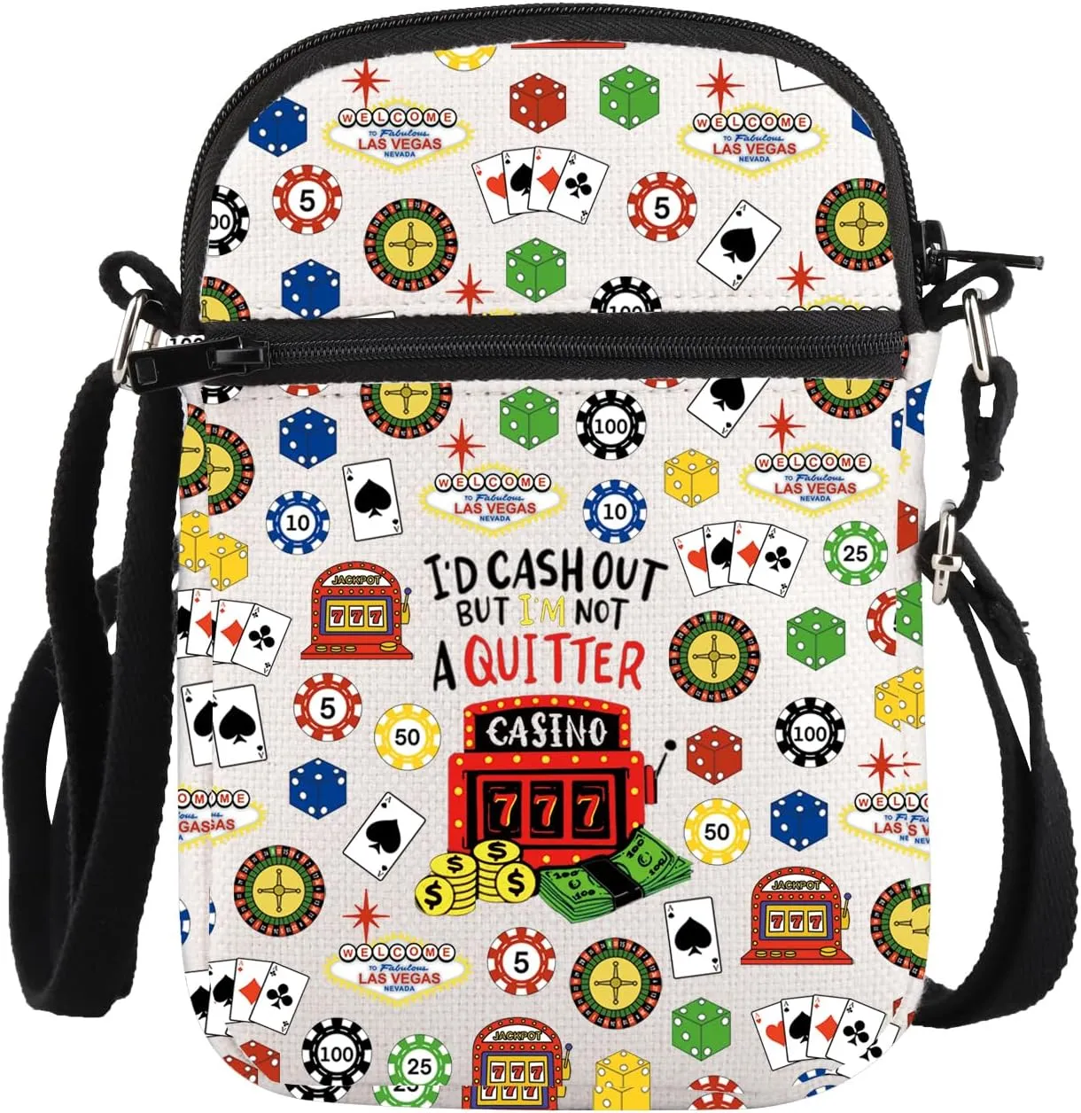 PLITI Casino Crossbody Purse Gambler Gift Casino Lover Gift I'd Cash Out But I'm Not a Quitter Slot Machine Gambling Bag