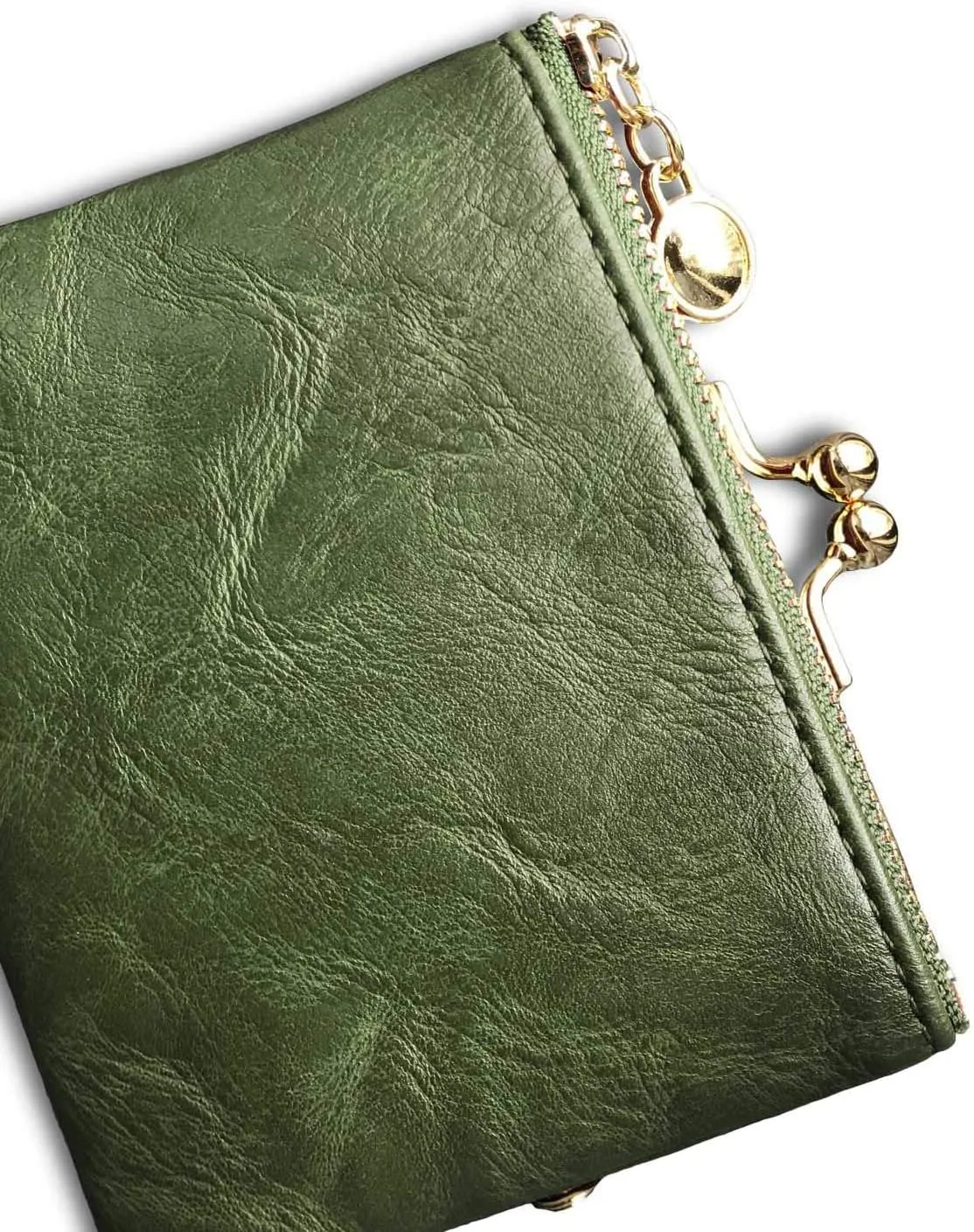PofeeXIO Womens Wallet RFID Small Compact Bifold Leather Vintage Wallet,Ladies Coin Purse with Zipper and Kiss Lock