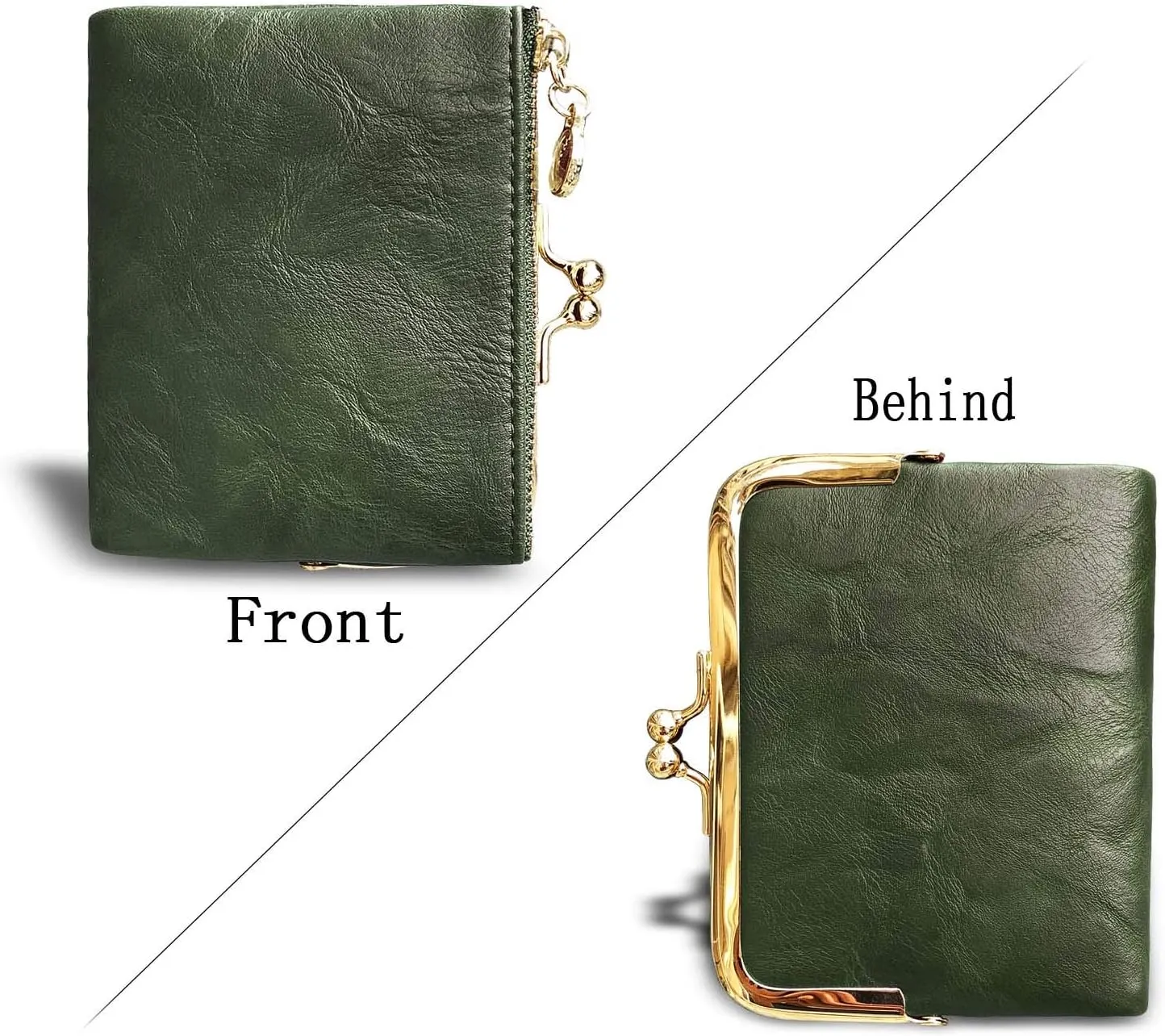 PofeeXIO Womens Wallet RFID Small Compact Bifold Leather Vintage Wallet,Ladies Coin Purse with Zipper and Kiss Lock