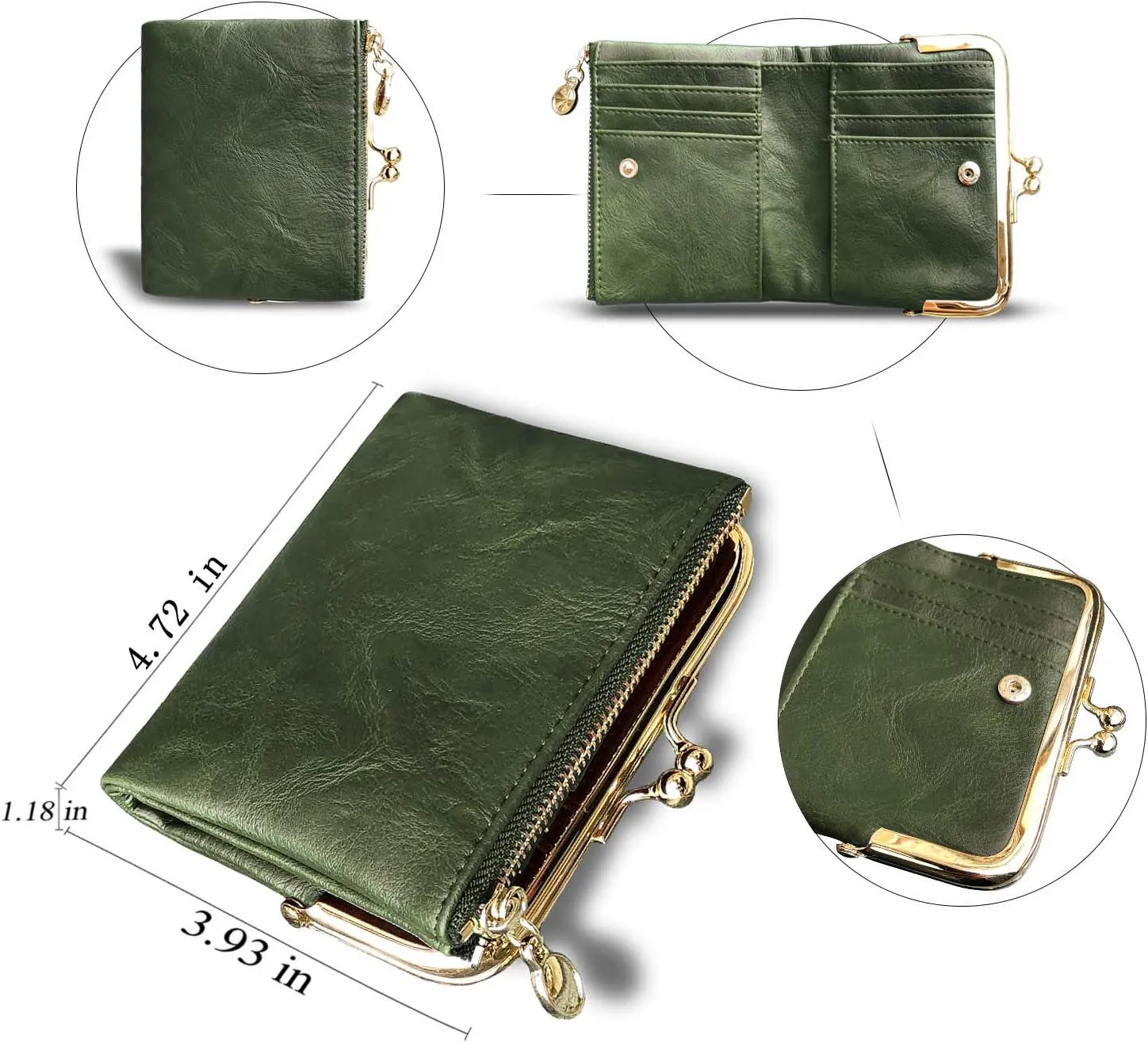 PofeeXIO Womens Wallet RFID Small Compact Bifold Leather Vintage Wallet,Ladies Coin Purse with Zipper and Kiss Lock