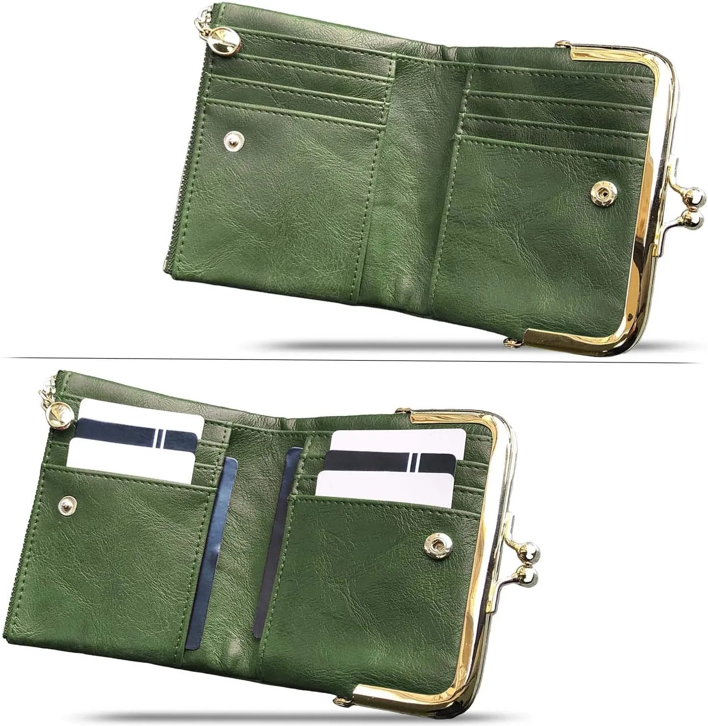 PofeeXIO Womens Wallet RFID Small Compact Bifold Leather Vintage Wallet,Ladies Coin Purse with Zipper and Kiss Lock