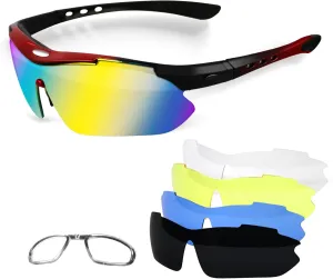 Polarized Cycling Sunglasses for Men Women, 5 Lenses UV Protection Anti-Glare Glasses for Sports, Baseball, Running