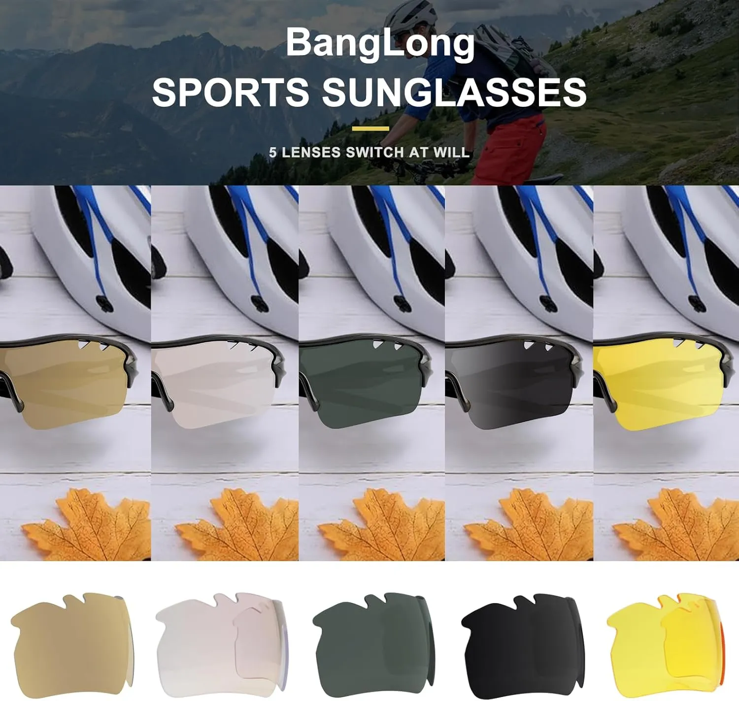 Polarized Sports Sunglasses Cycling Sun Glasses for Men Women with 5 Interchangeable Lenes for Running Baseball Golf Driving