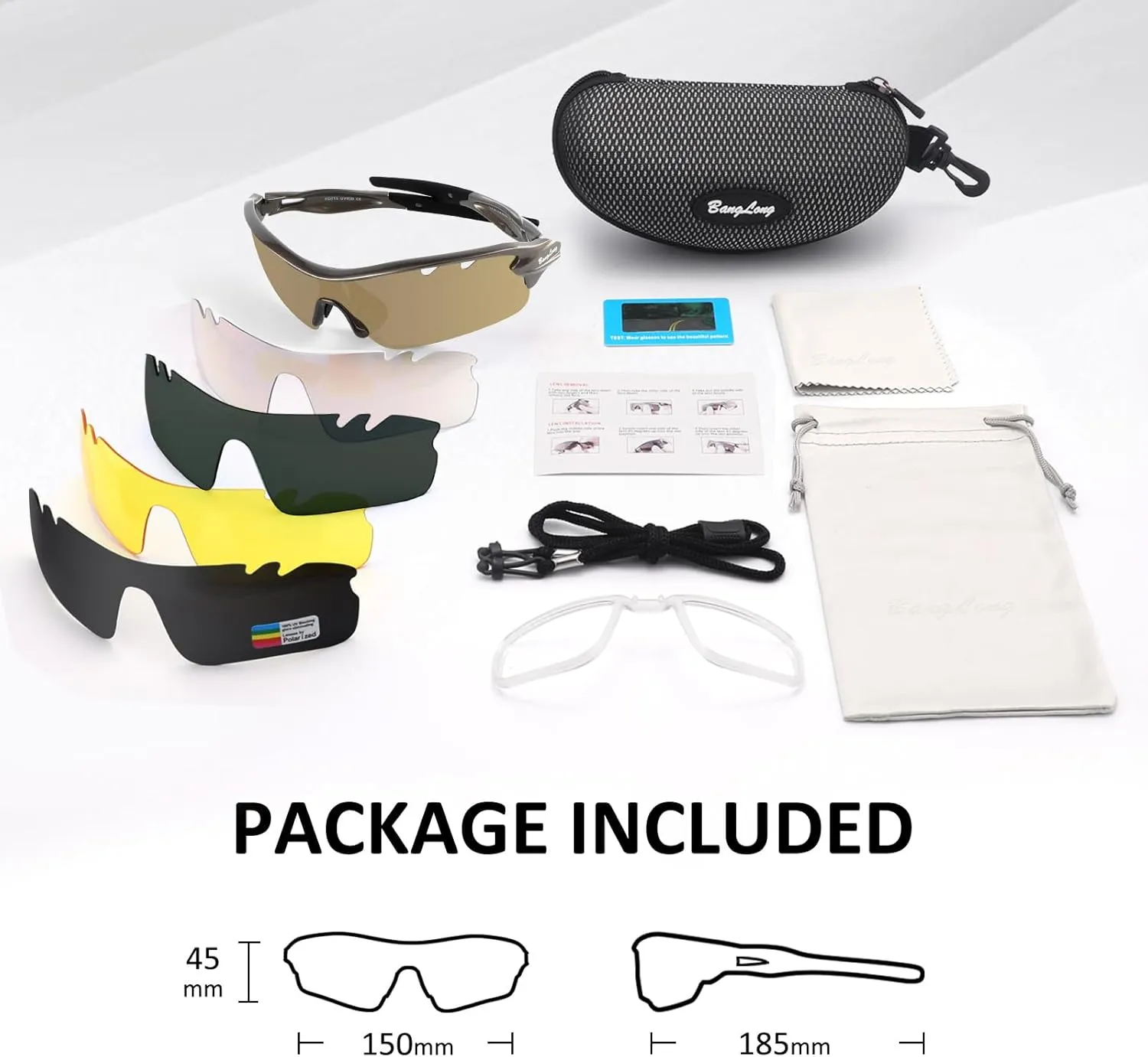 Polarized Sports Sunglasses Cycling Sun Glasses for Men Women with 5 Interchangeable Lenes for Running Baseball Golf Driving