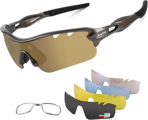 Polarized Sports Sunglasses Cycling Sun Glasses for Men Women with 5 Interchangeable Lenes for Running Baseball Golf Driving