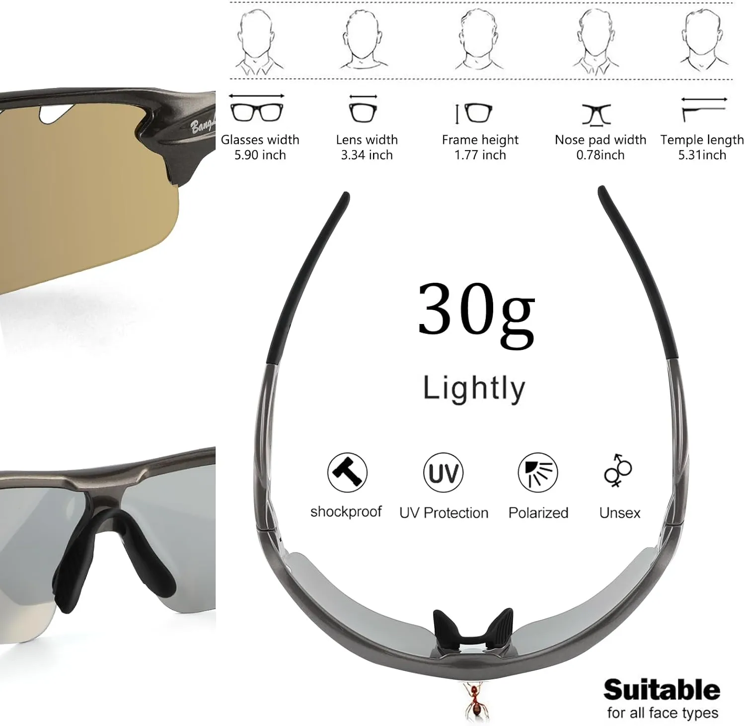 Polarized Sports Sunglasses Cycling Sun Glasses for Men Women with 5 Interchangeable Lenes for Running Baseball Golf Driving
