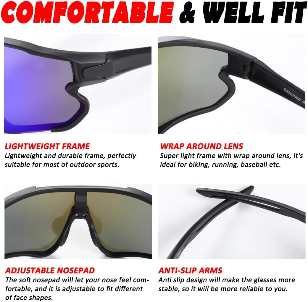 Polarized Sports Sunglasses for Men Women Lightweight Softball Baseball Running Cycling Glasses UV Protection