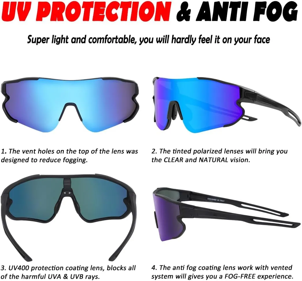 Polarized Sports Sunglasses for Men Women Lightweight Softball Baseball Running Cycling Glasses UV Protection